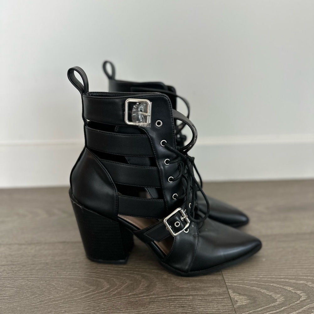 Black Strappy Heeled Boots